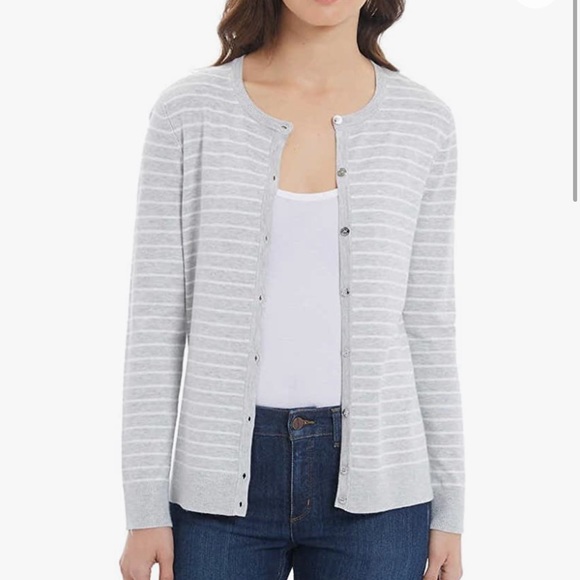 Jones Ny striped cardigan sweater grey crew neck - Picture 11 of 11